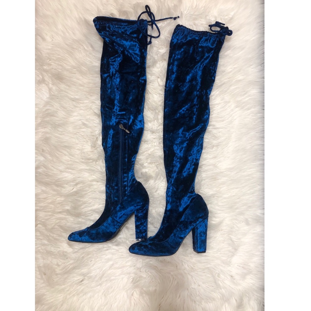Royal Blue Suede Thigh High Boots